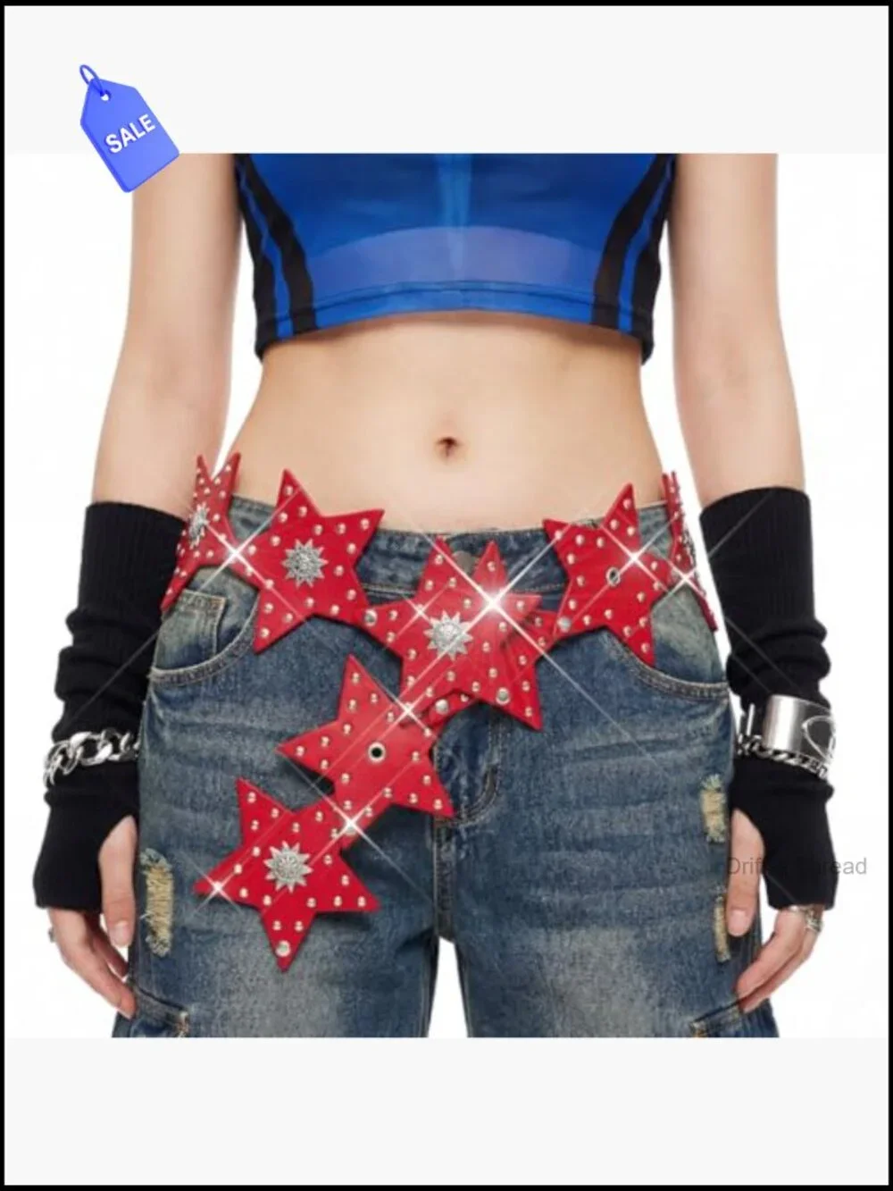 Star Studded Wide Waist Belt Y2K Vintage PU Leather Buckle Belt